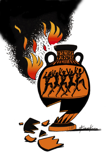 Cartoon: Greece is burning (medium) by firuzkutal tagged 

kutal,firuz,lifestyle,money,economy,crisis,finance,eu,hellas,greece